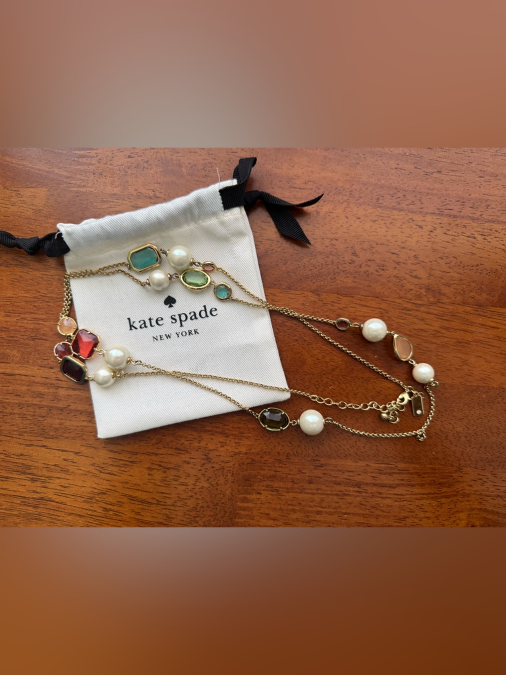 kate spade Gold Multicolor Gem & Pearl Station Necklace